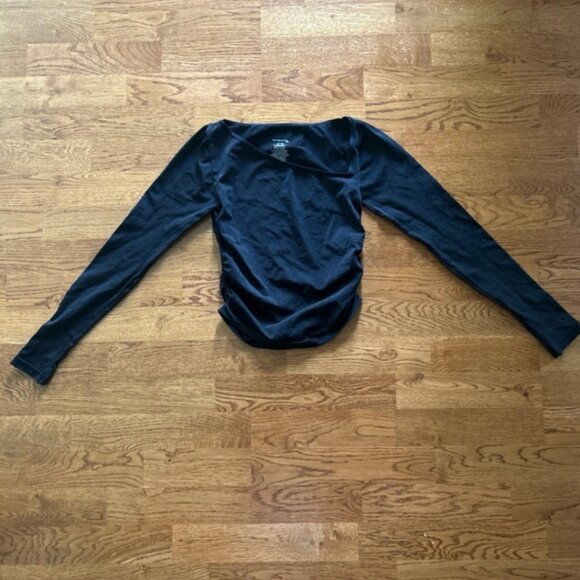 Free People Intimately Ride Along Long-Sleeve Top XS/S Black Ruched Asymmetric - Picture 1 of 4